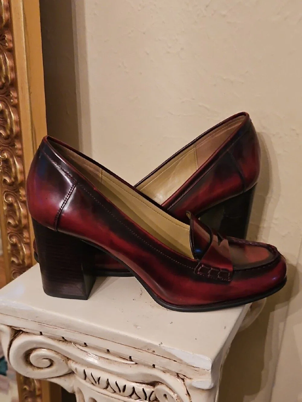 Michael Kors Women's Burgundy Leather Chunky Heel Penny Loafer Gently Worn 7.5M